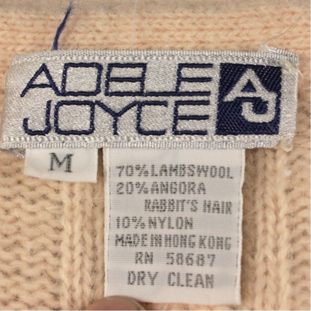 Vintage 90s Adele Joyce Angora Lambswool Cable Knit Shoulder Pad‎ Cardigan M - Picture 3 of 7